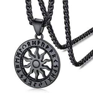 Viking Jewelry Sun Pendant Necklace Black Retro Amulet Charms for Boys